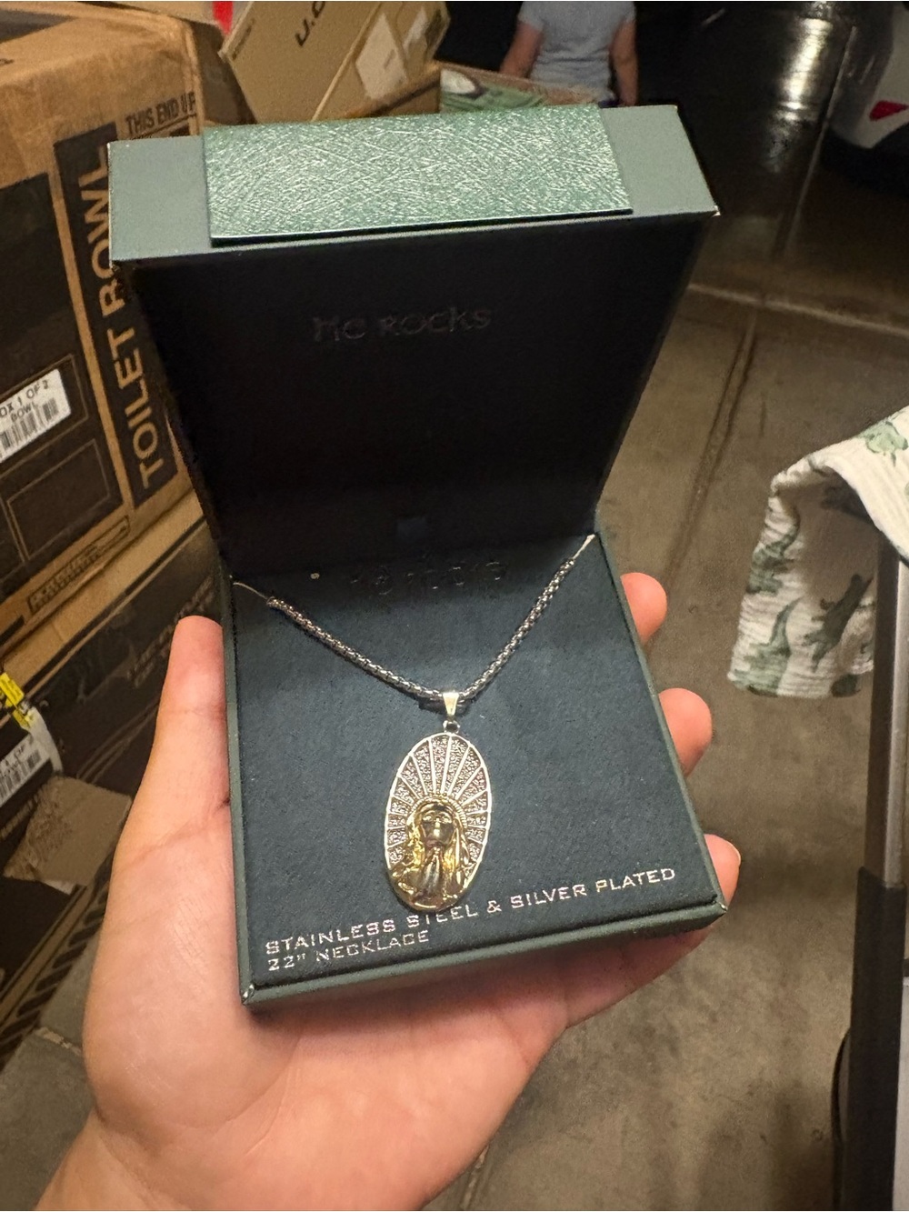 Two-Tone Gold & Silver Saint Pendant Necklace